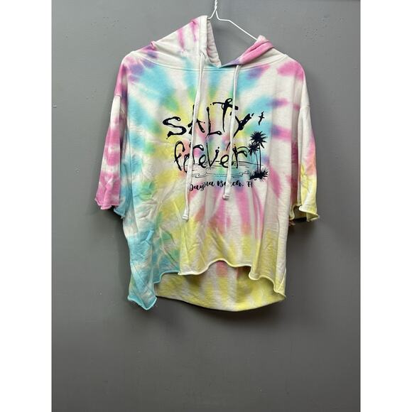 Salty‎ Fever Daytona Beach FL Tie Dye Hoodie Cut Off Large Sweatshirt Retro - Picture 1 of 6